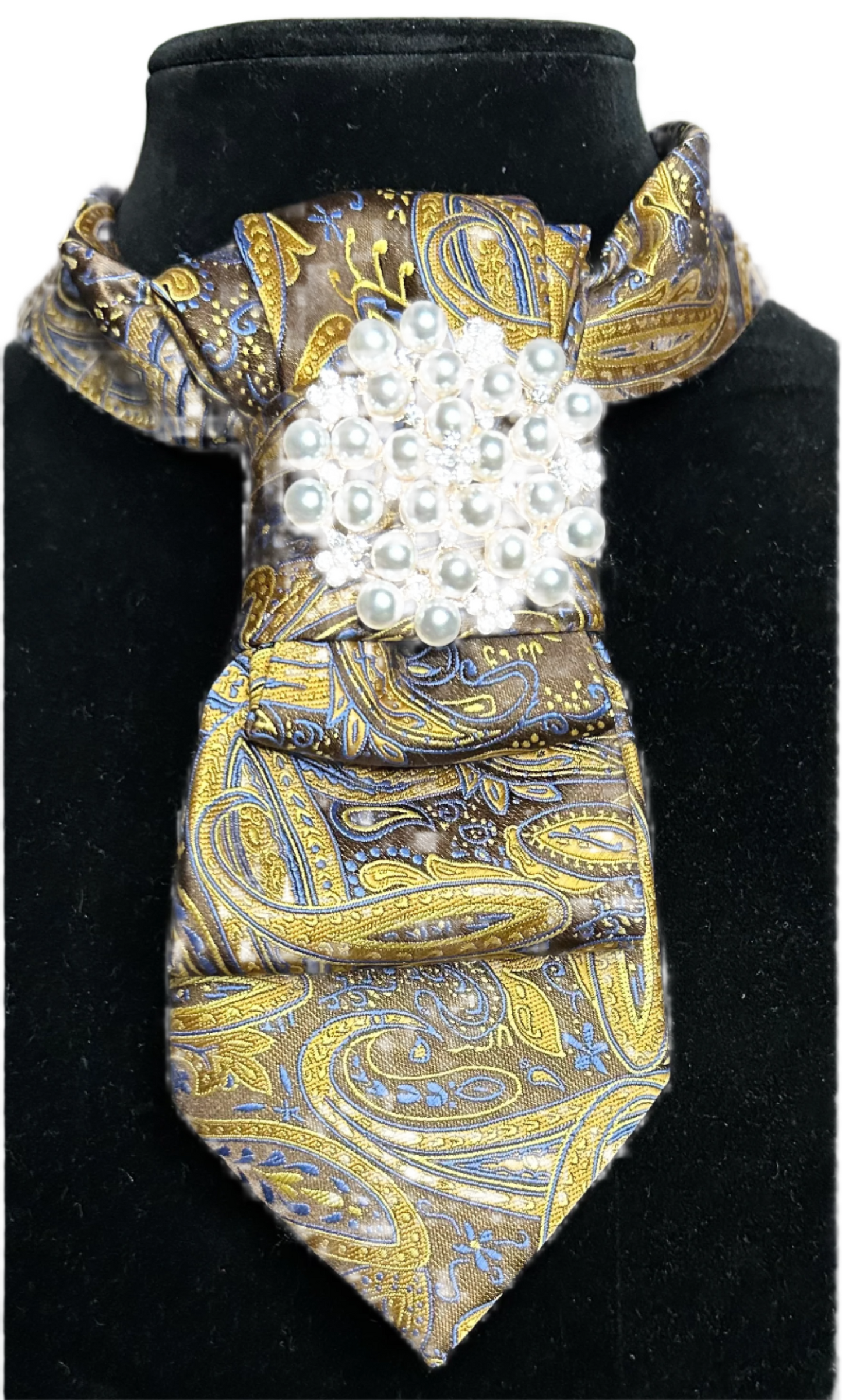 Tie-Necklace Taupe Print Gold Paisley