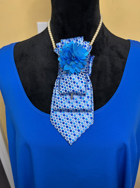 Tie-Necklace Blue Polka Dot